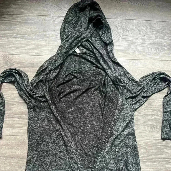 Athleta Gray Duster Open Cardigan Long Hood Activewear Yoga Cozy Size M - Picture 3 of 8